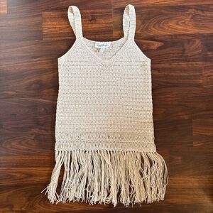 Cream Crochet Fringe Tank Top